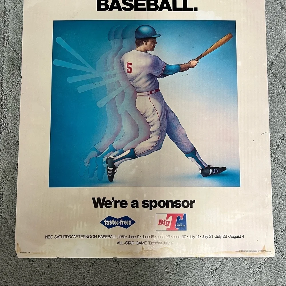 Tastee-Freez Vintage 1979 NBC Sponsored Poster for Saturday Afternoon Baseball